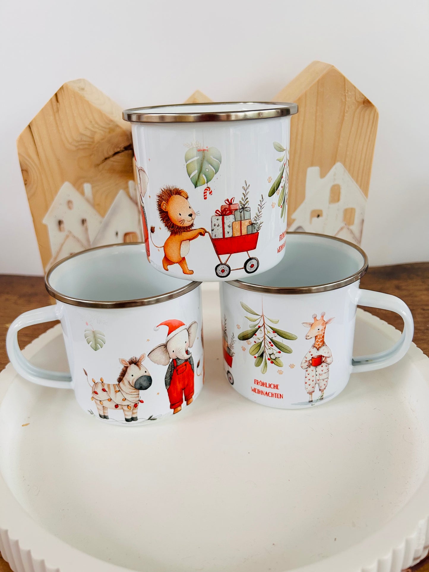 Emailletasse Weihnachtstiere