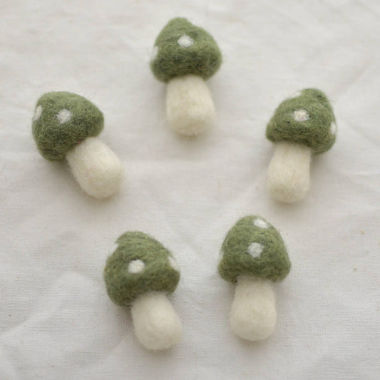 100% Wollfilz-Pilze - 5 Stück - 4,5 cm - Pistaziengrün