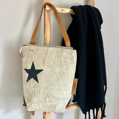 Rucksack klein Stern schwarz (vintage leichtes Segeltuch) NEU