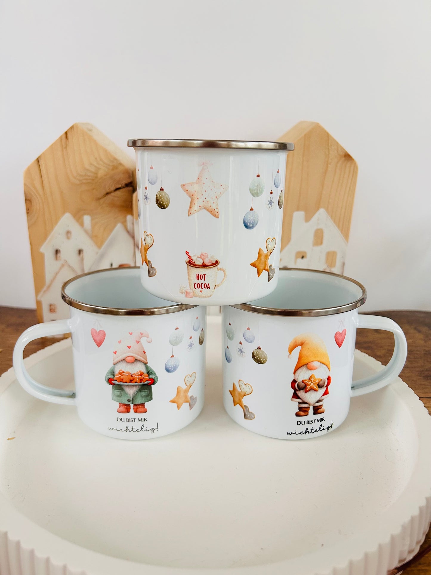 Emailletasse Wichtel