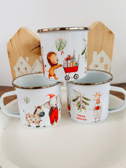 Emailletasse Weihnachtstiere