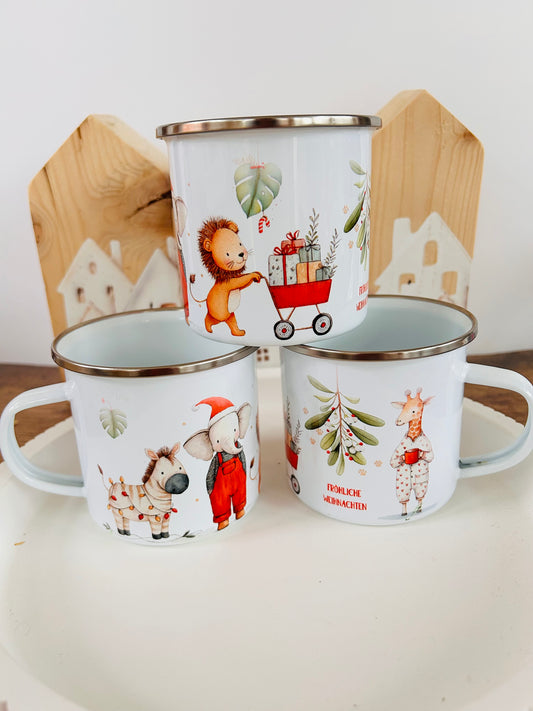 Emailletasse Weihnachtstiere