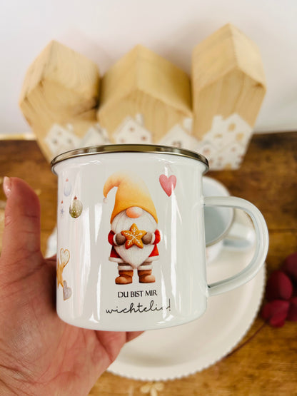 Emailletasse Wichtel