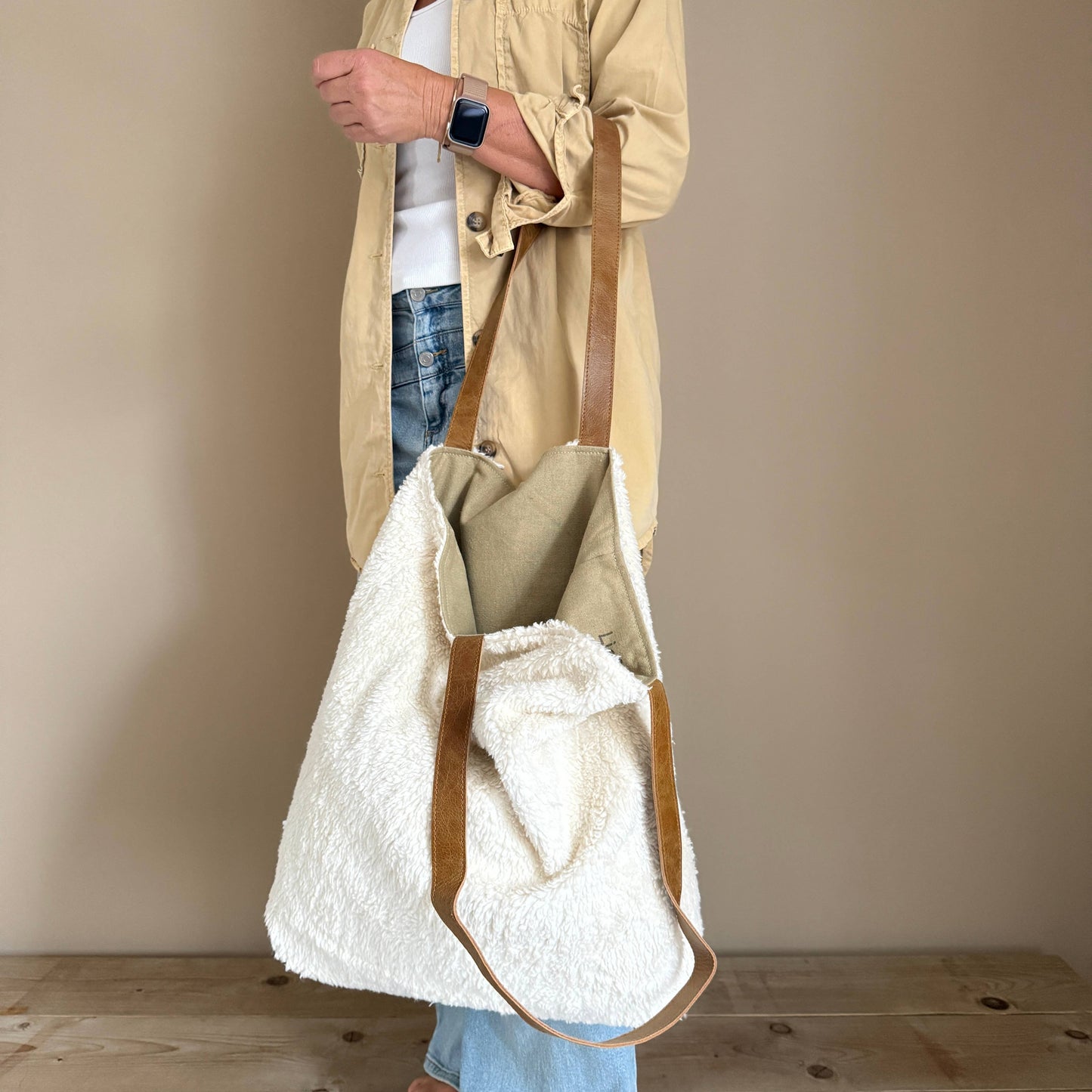 Wendbarer TeddyBag - recycelte Baumwolle Khaki