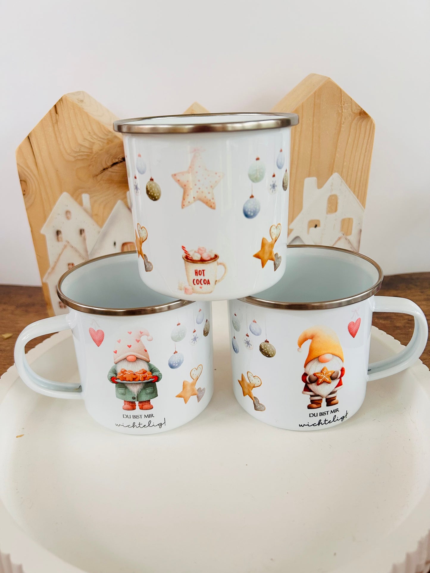 Emailletasse Wichtel