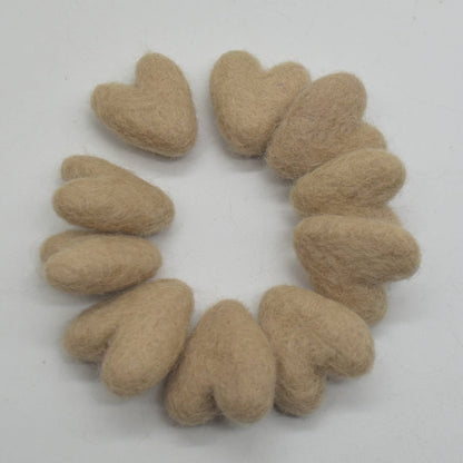 Wollfilzherzen 10 Stück 3 cm Hell-Lattebraun