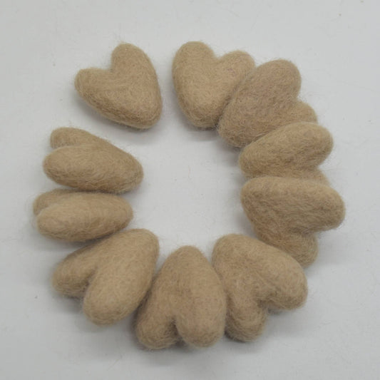 Wollfilzherzen 10 Stück 3 cm Hell-Lattebraun
