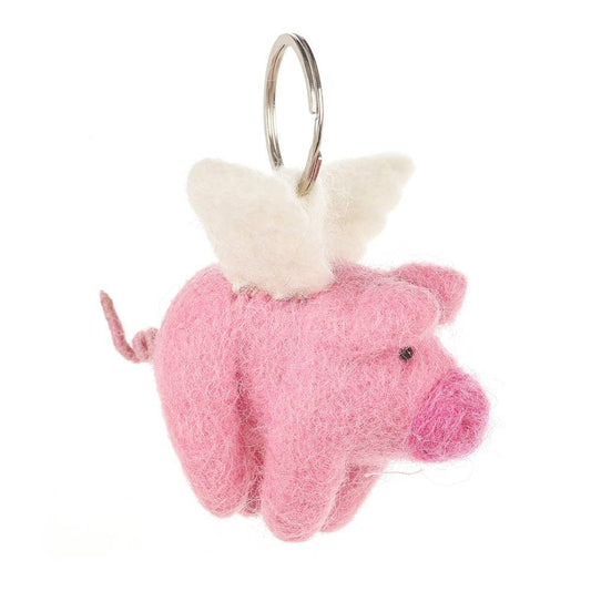Handgefertigter Fair-Trade-Nadel-Filz-Fliegendes-Schwein-Schlüsselanhänger