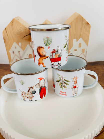 Emailletasse Weihnachtstiere