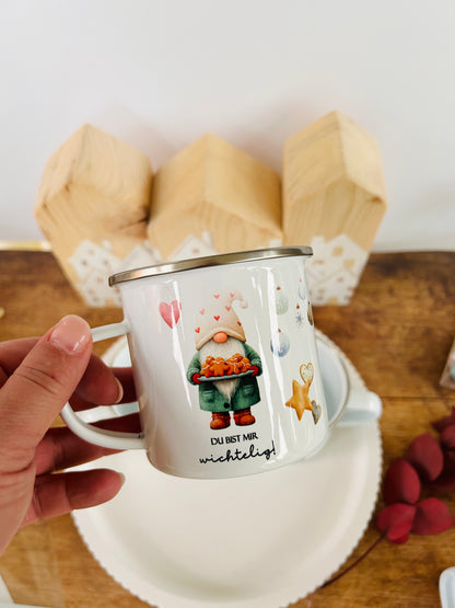 Emailletasse Wichtel