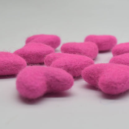100% Wollfilz Herzen - 10 Stück - ca. 3 cm - Knallpink