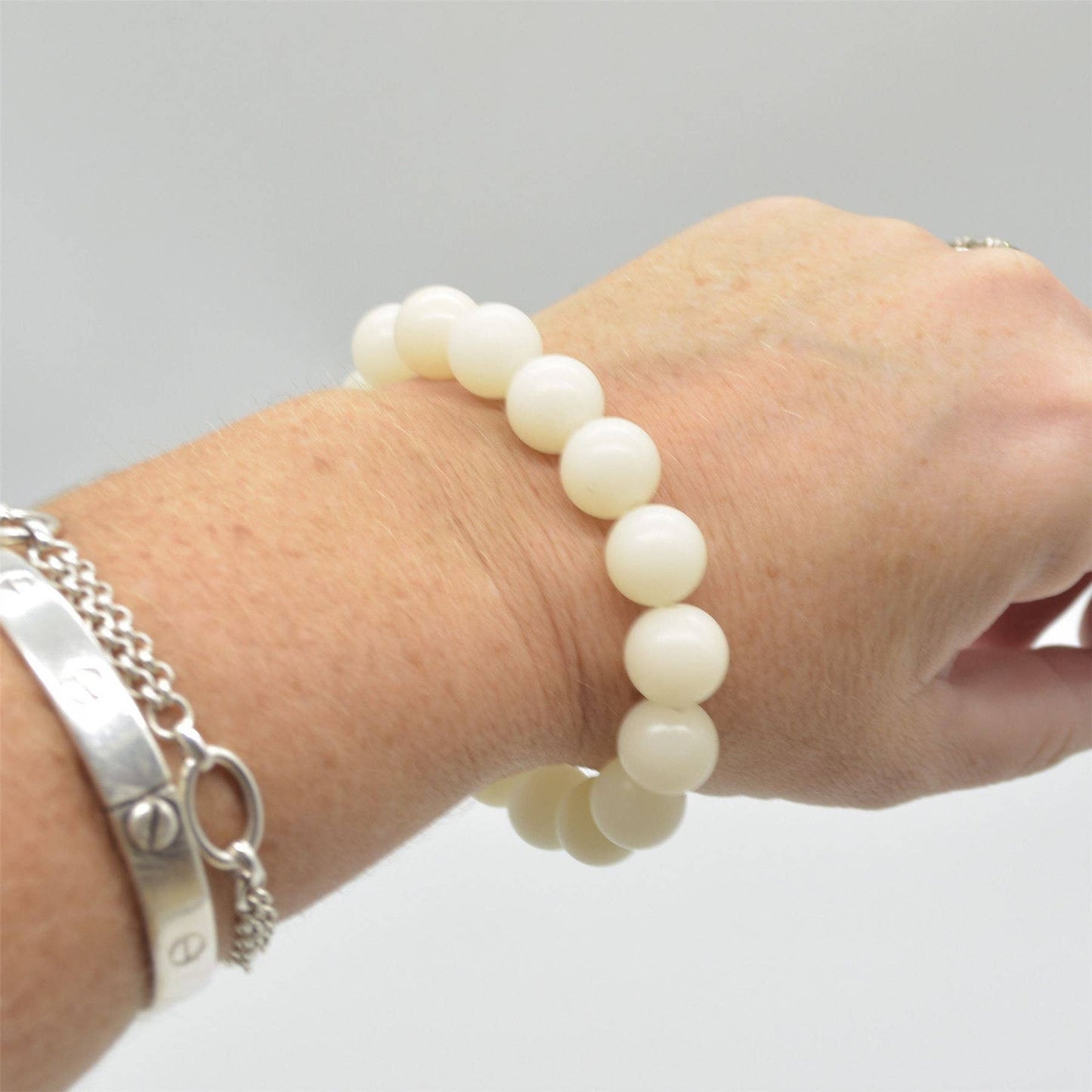 Armband aus natürlichen Elfenbein-Bodhi-Wurzel-Rundperlen 10 mm