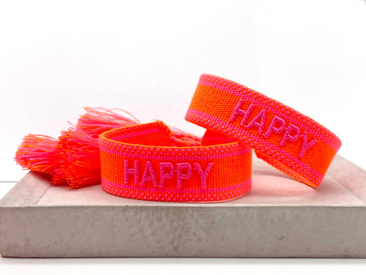 HAPPY Statement Armband gewebt, bestickt