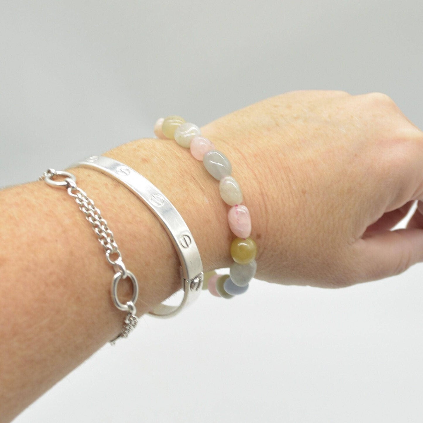 Morganit-Beryll Halbedelstein-Nugget-Perlenarmband