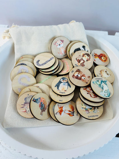 Memory personalisiert, Geschenk zur Schuleinführung, Schulanfang, Schulkind, Memory Holz, Tier ABC , Schultüte, Tier Memory