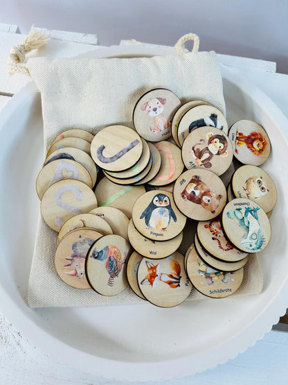Memory personalisiert, Geschenk zur Schuleinführung, Schulanfang, Schulkind, Memory Holz, Tier ABC , Schultüte, Tier Memory
