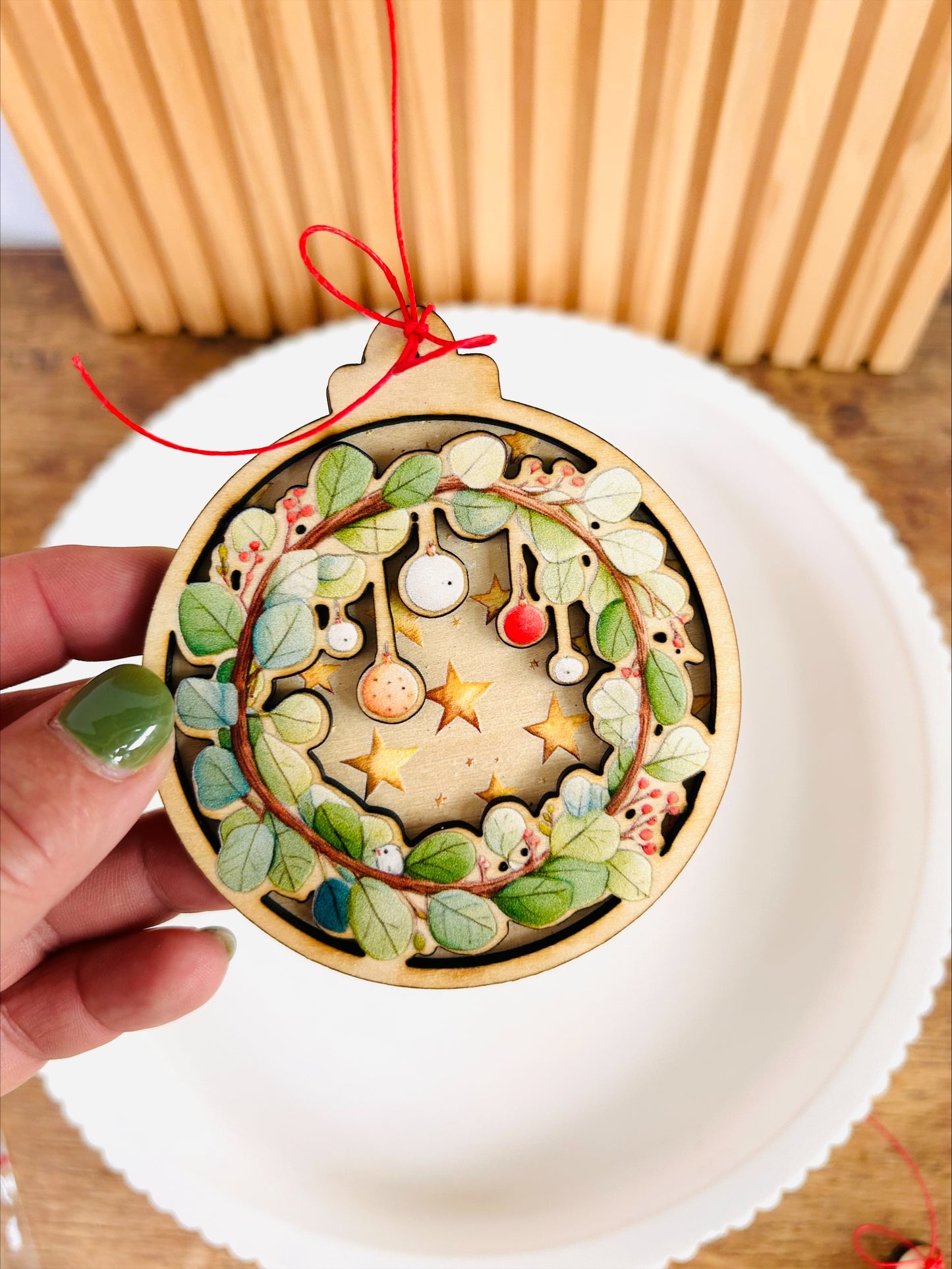 Weihnachtskugel, Baumschmuck, Holzanhänger