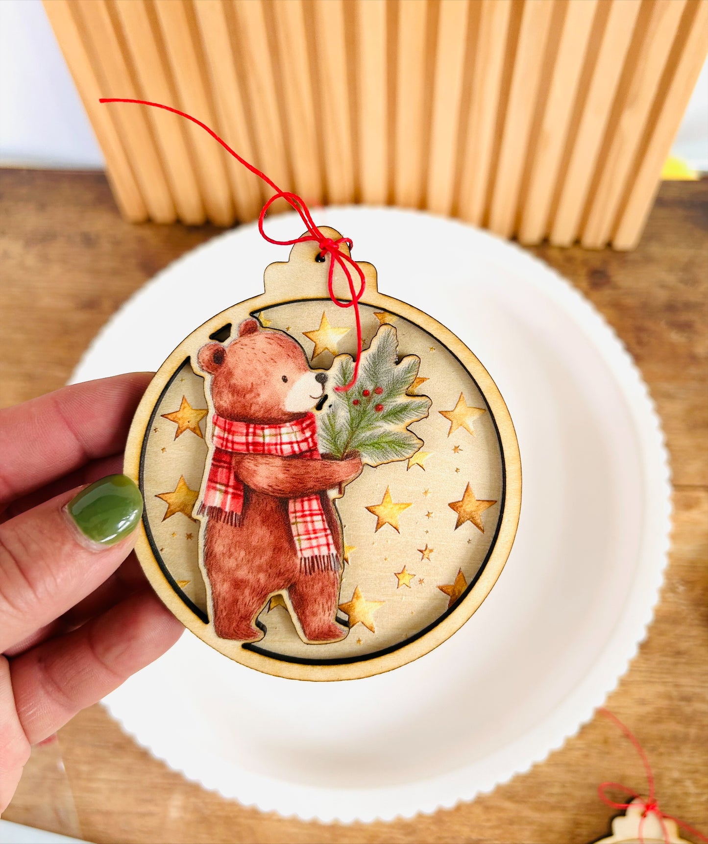 Weihnachtskugel, Baumschmuck, Holzanhänger