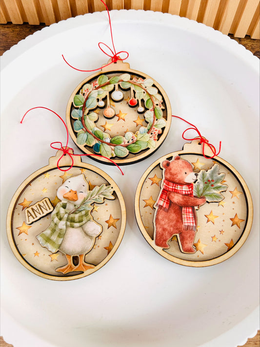 Weihnachtskugel, Baumschmuck, Holzanhänger