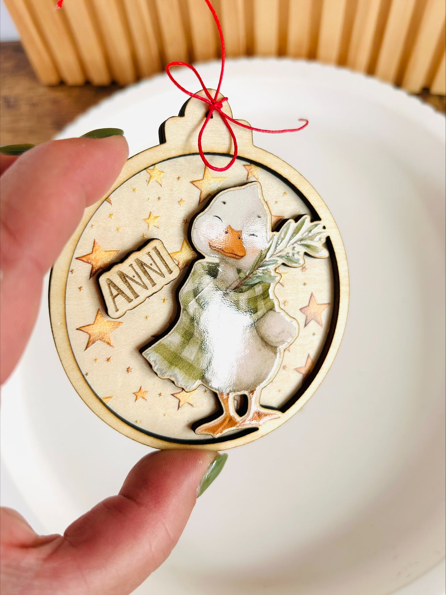 Weihnachtskugel, Baumschmuck, Holzanhänger